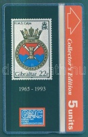 Gibraltár 1993 Hajócímert ábrázoló használatlan 5 egységes telefonkártya 