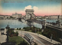 Budapest Lánchíd a 7-es villamossal; hajtatlan nagy méretû képeslap (18 ×14 cm) (fl)
