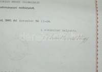 1940 Adományozó dombornyomott okirat, Kelet-Magyarország és Erdély egy részének visszacsatolásáról, altábornagy aláírással