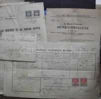 58 db okmánybélyeges okmány, számolócédula, árlista, újság, szavazólap stb érdekes vegyes anyag
