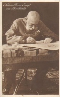 Kaiser Franz Josef I. am Schreibtisch.