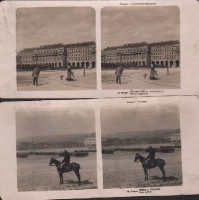 Sztereo-fotók Budapestről, 1906-ból, 2db. 1. Szemle a Vérmezőn. 2. Földművelésügyi Minisztérium.