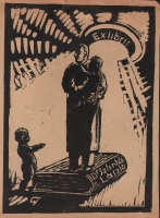 Szántó László ex librise. Gyarmathy Tihamér (1915 - 2005) linoleum metszetű  kisgrafikája, 1938-ból. A verzón a művész pecsétjével, a keletkezés évével.