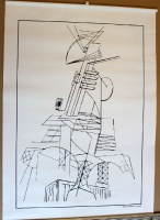 N. Gabo: Rádiótorony, 1919-20. M: 60*84 cm. Szitanyomat. Készítette 1978-ban 200 példányban a Pesti Műhely: Bak Imre, Fajo János, Mengyán András és Nádler István. Összeáll. Fajo János. Naum Gabo (1890 –1977) orosz szobrász. 