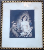 Prihoda István (1891-1956) grafikus, festő színes rézmetszete, 