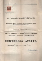 A Ferencz József Tudományegyetem jogi doktori oklevele a mózes vallású Schwartz István részére 1932-ből.