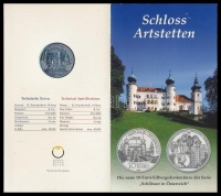 Ausztria 2004. 10 Ag 'Artstetten kastély' díszkiadásban tanúsítvánnyal T:BU 
    Austria 2004. 10 Euro Ag 'Artstetten Palace' commemorative issue with certificate C:BU