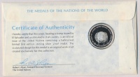 ENSZ 1977. 'A Világ nemzeteinek emlékérmei - El Salvador' Ag emlékérem (15g/0.925/32mm) megcímzett érmés borítékon elsőnapi bélyegzős bélyeggel, hátoldali tanúsítvánnyal, ismertetőkkel T:PP
&lt;br/&gt;United Nations 1977. 'The Meda