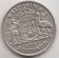 Ausztrália 1942. 1Fl Ag 'VI. György' T:3
&lt;br/&gt;Australia 1942. 1 Florin Ag 'George VI' C:F 
&lt;br/&gt;Krause KM#40