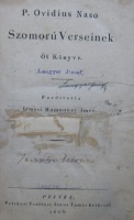 OVIDIUS Naso, P[ublius]: Szomorú verseinek öt könyve. Ford. Irmesi Homonnay Imre.