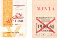 Budapesti közlekedési jegyek és bérletek mintakiadványai az 1950-es, 60-as évekből. 9 db.