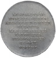 Habsburg Birodalom 1790. 'II. Lipót frankfurti koronázása' Ag zseton. 'PIETATE. ET. CONCORDIA. / LEOPOLDVS. II. HVNG. ET. BOH. REX. ARCH. AVST. M. D. HETR. ELECTVS. REX. ROMANORVM. CORONATVS. FRANCOFVRTI. IX. OCT. MDCCXC.' (4.39g/25mm)