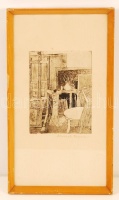 Ábrahám Rafael (1929-): Műterem. Rézkarc papír, jelzett, üvegezett keretben, 18×13 cm