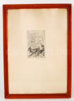 Borsos Miklós (1906-1990): Kávéház. Rézkarc, papír, jelzett, üvegezett keretben, 9 x 13,5 cm