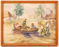Koroknay jelzéssel: Árvíz. Akvarell, papír, üvegezett keretben, 32x41 cm