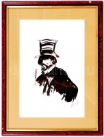 Sz.E jelzéssel: A cilinder kalapos férfi. Lavírozott tus, papír, üvegezett keretben, 26×14 cm