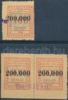 1946 Szeged városi illetékbélyeg 200.000P/400P keskeny '0' (5. ívhely)