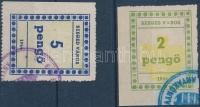 1944 Szeged városi illetékbélyeg 2P 2 oldalon + 5P 1 oldalon vágott (2P város kis 'A'-val)