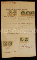 1896 Kérvény a verseci telekkönyvi hatósághoz zálogjogok ügyében, 5 db 50 krajcáros, 2 db 20 krajcáros és 2 db 15 krajcáros illetékbélyeggel. A hátlapján a verseci bíróság szerb nyelvű határozata 1946-ból.
