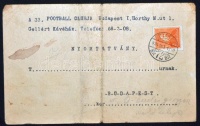 1934 A Budai 33 football club értesítése játékosának, hogy meccsen fog szerepelni. Levelezőlap