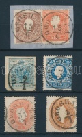 1850-1861 6 klf bélyeg közte színes bérmentesítésű kivágás 'OROSHÁZA'