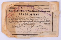 1936 Magyar királyi Folyam és Tengerhajózási Rt. fényképes igazolójegy (sérült)
