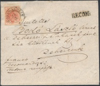 1854 3kr tértivevényes ajánlott levélen 'GROSSWARDEIN' - 'DEBRECZIN' a frankatúra egy része hiányzik