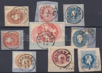 1858-1867 9 db kivágás 'SZEKSZÁRD', 'SZEGSZÁRD' , 'SZEGZÁRD' bélyegzésekkel