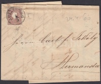 1860 10kr levélen 'RUSZKBERG' - 'LUGOS' - 'HERMANNSTADT'