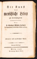 Christoph Wilhelm Hufeland: Die Kunst das menschliche Leben zu verlängern I.-II. Jena, 1798. 
Akademische Buchhandlung hiányzó gerincű papírkötésben / in paper binding (spine missing)