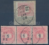 1889 5kr hármascsík + 15kr 'UJ-PEST 2SZ'