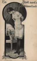'Ein Blick durch's Schlüsseloch' Künstlerpostkarte 6. J. Goldiner; erotic postcard