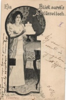 'Blick durchs Schlüsselloch' Künstlerpostkarte 1. J. Goldiner; erotic postcard (small tear)