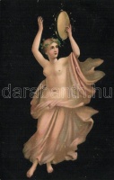 Dancer with tambourine from Pompeii, nude erotic art litho