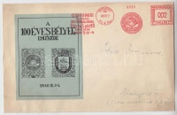 1940/1b 100 éves a bélyeg emlékív frankotyp alkalmi bélyegzéssel levélen / Stamp centenary private souvenir sheet on cover with special cancellation