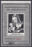 2000 Kaposvári Regnum Marianum emlékív feketenyomat sorszám nélkül 'MINTA' bélyegzéssel