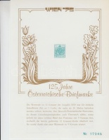 1975 125 éves az osztrák bélyeg, osztrák emlékív a kiadatlan 1850 12kr bélyeg képével (5.000)