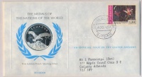 ENSZ 1977. 'A Világ nemzeteinek emlékérmei - Ecuador' Ag emlékérem (15g/0.925/32mm) megcímzett érmés borítékon elsőnapi bélyegzős bélyeggel, hátoldali tanúsítvánnyal, ismertetőkkel T:PP
United Nations 1977. 'The Medals of