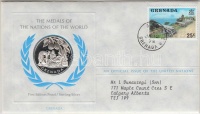 ENSZ 1978. 'A Világ nemzeteinek emlékérmei - Grenada' Ag emlékérem (15g/0.925/32mm) megcímzett érmés borítékon elsőnapi bélyegzős bélyeggel, hátoldali tanúsítvánnyal, ismertetőkkel T:PP
United Nations 1978. 'The Medals of