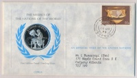 ENSZ 1978. 'A Világ nemzeteinek emlékérmei - Ciprus' Ag emlékérem (15g/0.925/32mm) megcímzett érmés borítékon elsőnapi bélyegzős bélyeggel, hátoldali tanúsítvánnyal, ismertetőkkel T:PP
United Nations 1978. 'The Medals of the