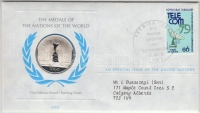ENSZ 1979. 'A Világ nemzeteinek emlékérmei - Togo' Ag emlékérem (15g/0.925/32mm) megcímzett érmés borítékon elsőnapi bélyegzős bélyeggel, hátoldali tanúsítvánnyal, ismertetőkkel T:PP
United Nations 1979. 'The Medals of the