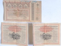 Budapest 1886. 'Egyházi Műemlék Alap' Sorsjegykölcsöne 5Ft-ról a budapest-lipótvárosi bazilika kiépítésére s egyházi műemlékek fenntartására + 1904. 'Erzsébet királyné Sanatorium Sorsjegykölcsön' sorsjegye 5K-ról,