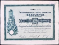 Rimaszombat 1909. 'A Gömörmegyei Nép- és Iparbank' részvénye 200K-ról, szelvényekkel, felülbélyegzéssel, szárazpecséttel T:III