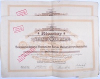 Sopron 1918. 'Sopronvárosi Forgalmi Bank Részvénytársaság' részvénye 100K-ról, szelvényekkel, bélyegzésekkel (2x) sorszámkövetők T:II-,III
