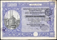 Budapest 1925. 'Rimamurány - Salgó-Tarjáni Vasmű Részvény-Társaság' részvénye 50P-ről, szelvényekkel, szárazpecséttel és felülbélyegzéssel T:II-
