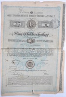 Ausztria / Bécs 1880. 'Österreichische Boden-Credit-Anstalt' prémium kötvény 100G-ről szelvényekkel T:III-
Austria / Vienna 1880. 'Österreichische Boden-Credit-Anstalt' premium bond about 100 Gulden with coupons C:VG