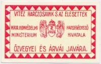 Budapest ~1914-1919. 2f 'M. Kir. Honvédelmi Minisztérium Hadsegélyező Hivatala Özvegyei és Árvái Javára' T:I