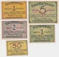 Nagyszőllős 1919. 50f, 1K, 2K, 3K, 5K 'Ugocsai Világítási Rt.' értékjegy T:I