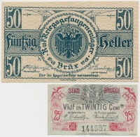 Csehország (történelmi tartomány) / Brüx / hadifogolytábor ~1915-1916. 50h + Belgium / Brugge 1915. 25c városi pénz T:I,III
Bohemia / Brüx / prison camp ~1915-1916. 50 Heller + Belgium / Brugge 1915. 25 Cents local money C:UNC,F