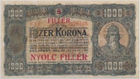 1923. 1000K T.W. nyomdahely jelöléssel és '8 FILLÉR - NYOLC FILLÉR' felülnyomással T:restaurált
Adamo K37B